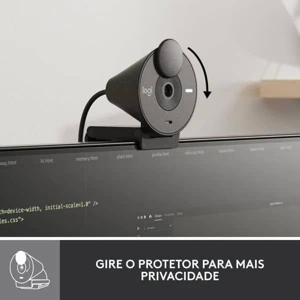 Webcam Full HD Logitech Brio 300 com Microfone com Redução de Ruído, Proteção de Privacidade e Conexão USB-C- Grafite CX 1 UN